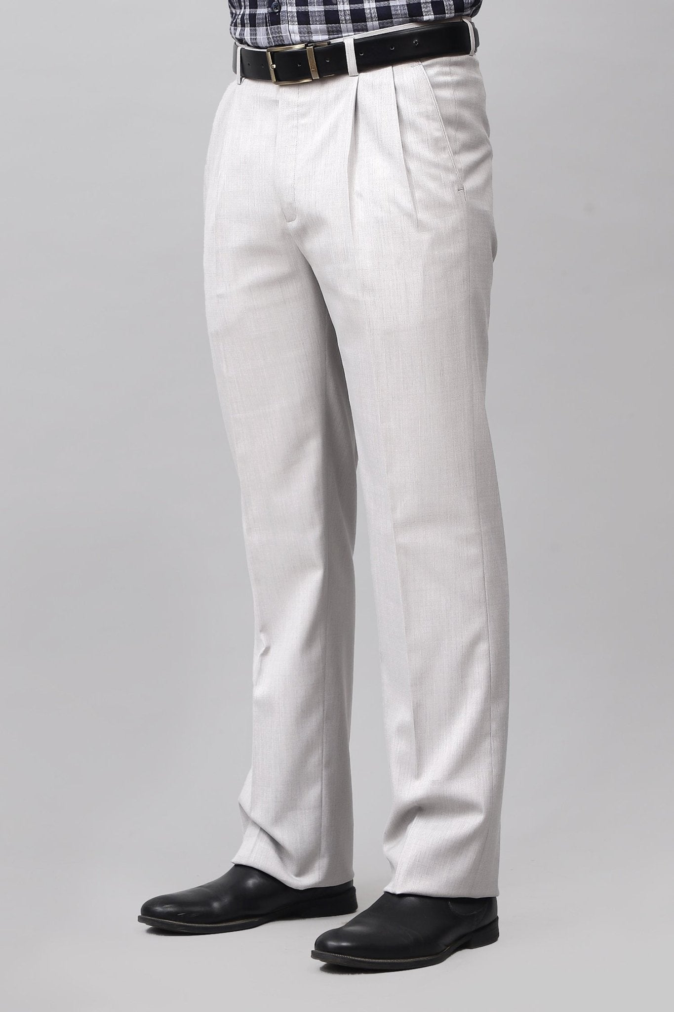 Bluebird Subtle Light Grey Pleated Trouser | Swadesiicart