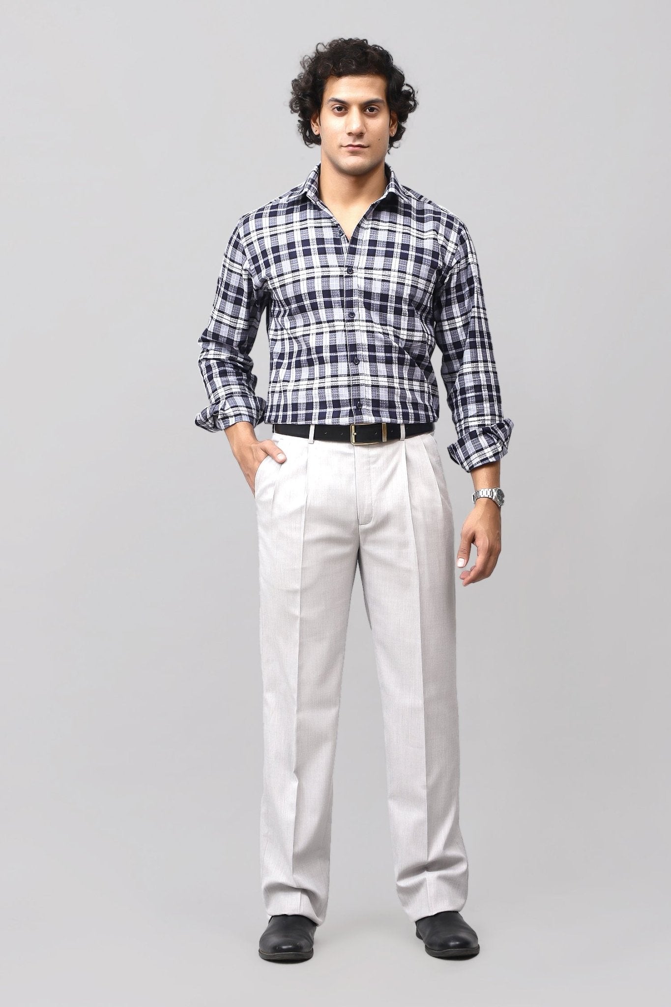 Bluebird Subtle Light Grey Pleated Trouser | Swadesiicart