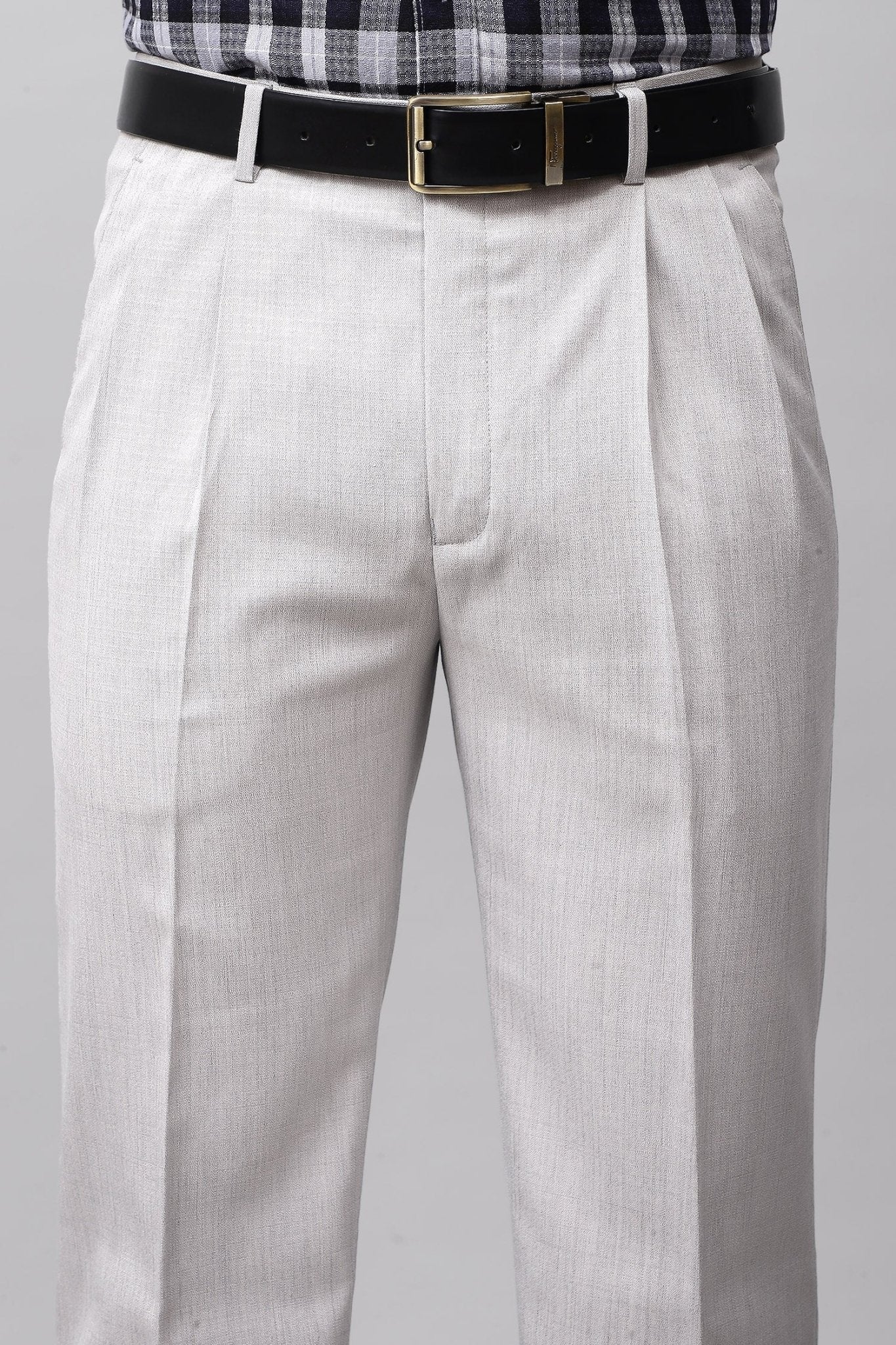 Bluebird Subtle Light Grey Pleated Trouser | Swadesiicart