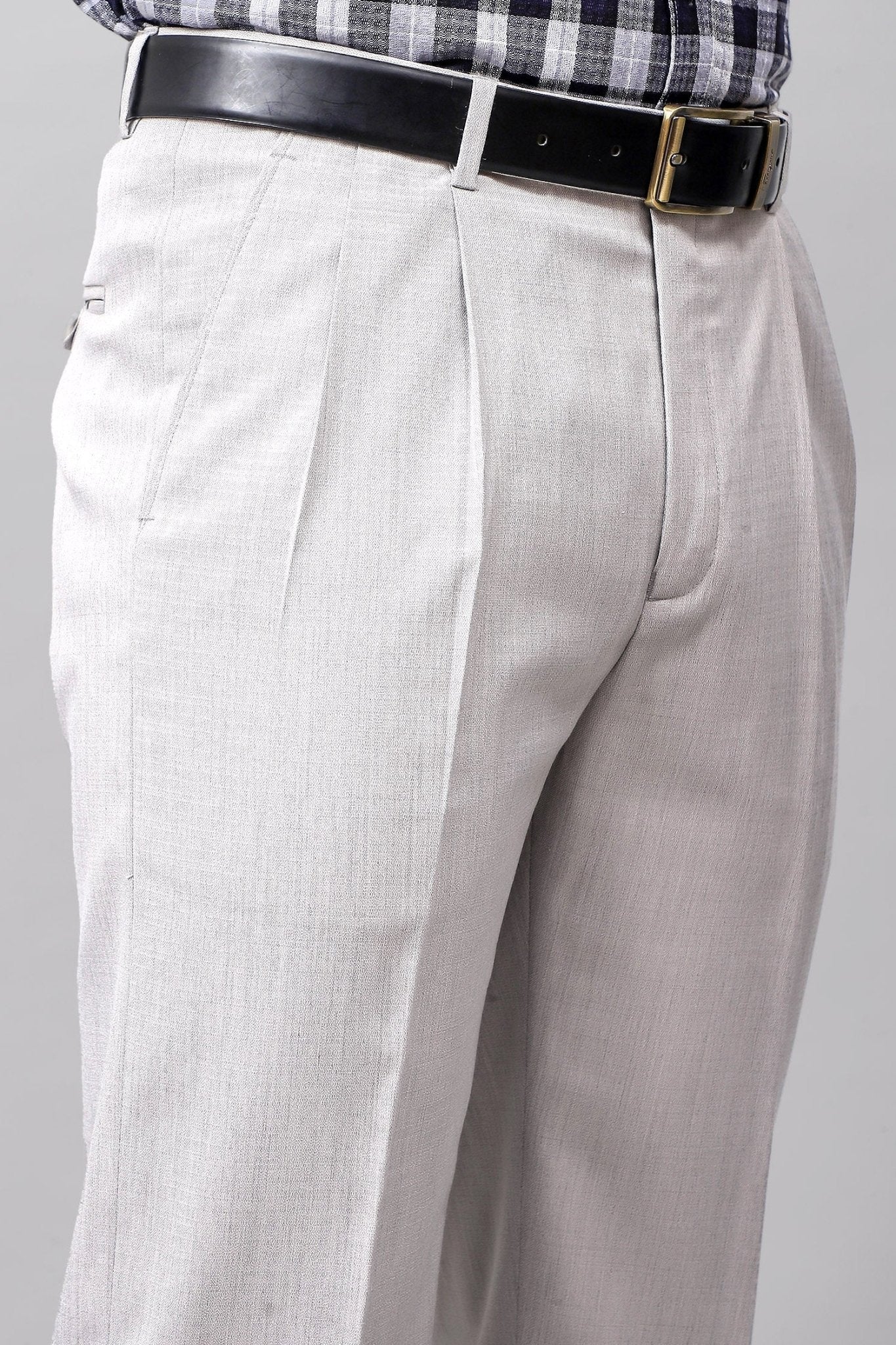 Bluebird Subtle Light Grey Pleated Trouser | Swadesiicart