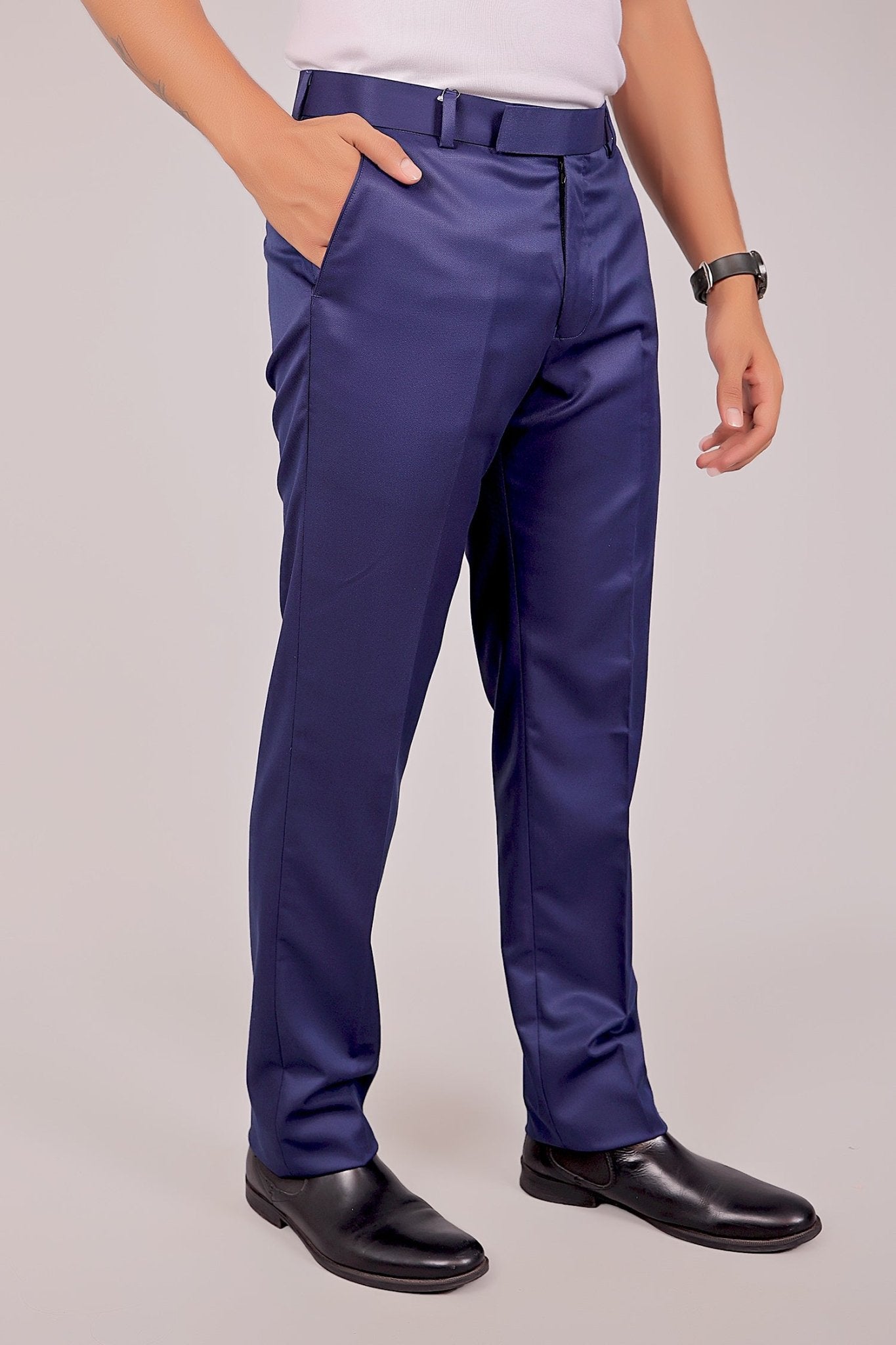 Bluebird Tailored Fit Blue Formal Trouser | Swadesiicart