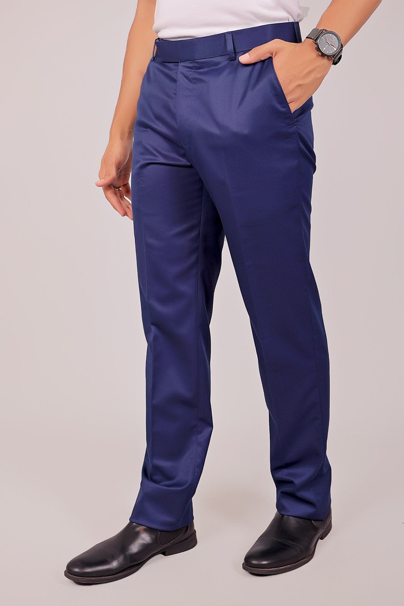 Bluebird Tailored Fit Blue Formal Trouser | Swadesiicart