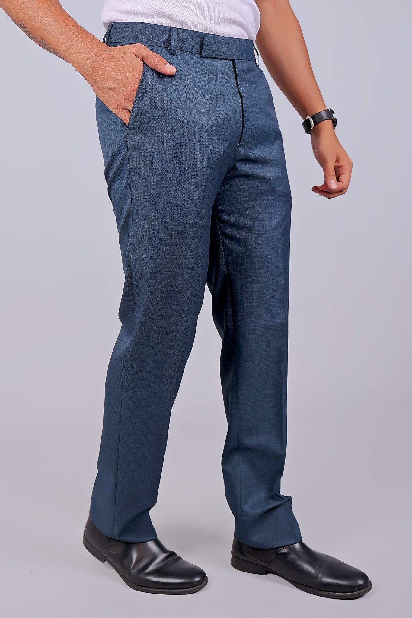 Bluebird Tailored Fit Marengo Blue Trouser | Swadesiicart