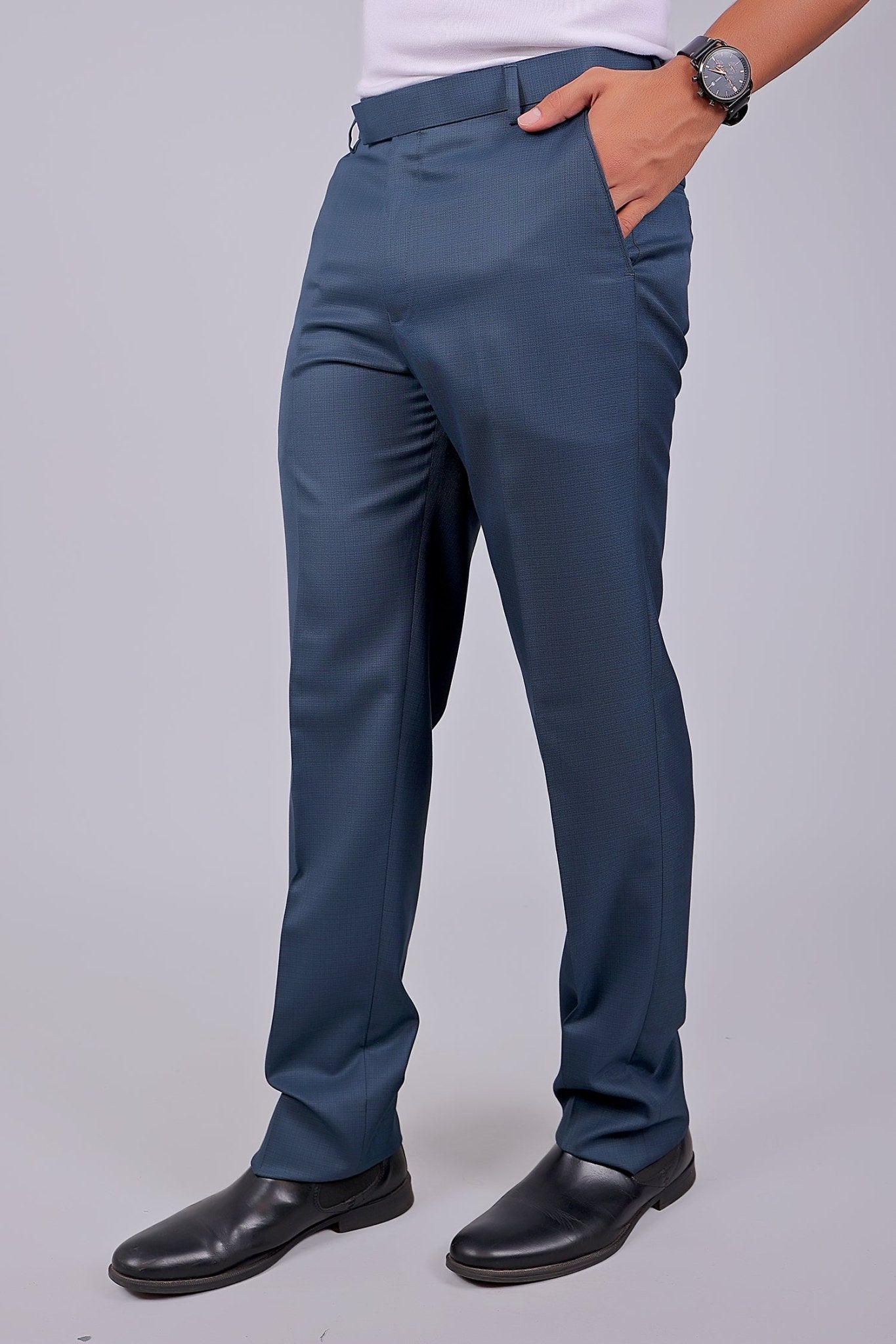 Bluebird Tailored Fit Marengo Blue Trouser | Swadesiicart