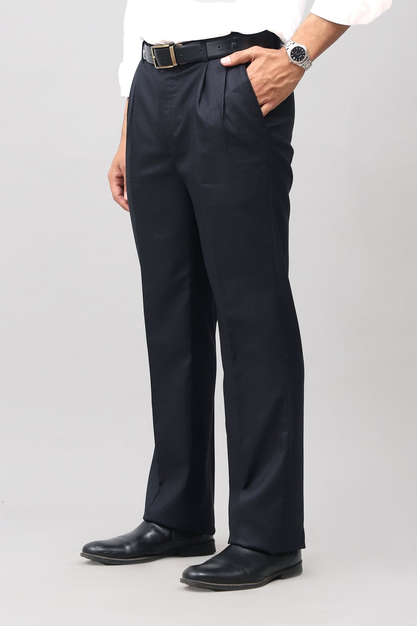 Bluebird Timeless Navy Blue Pleated Trouser | Swadesiicart