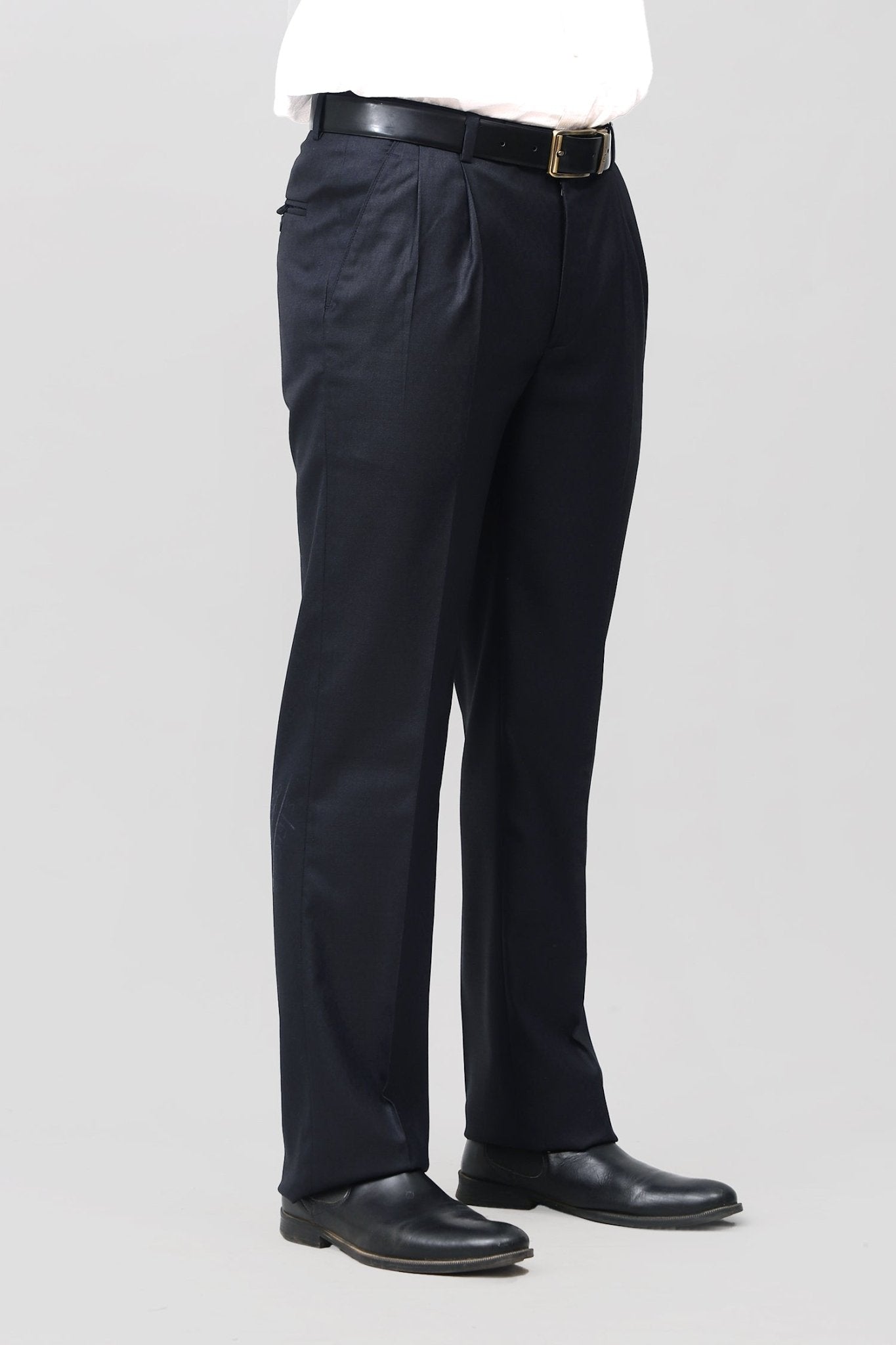Bluebird Timeless Navy Blue Pleated Trouser | Swadesiicart