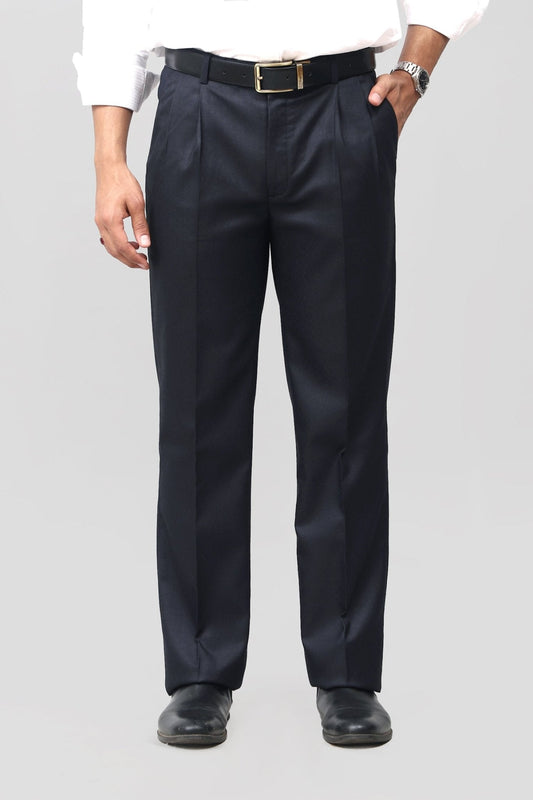 Bluebird Timeless Navy Blue Pleated Trouser | Swadesiicart