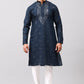 Bluesaanchi Men's Blue Kurta Set with Embroidery Motif | Swadesiicart