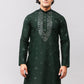 Bluesaanchi Men's Dark Green Kurta Set with Embroidery Motif | Swadesiicart