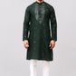 Bluesaanchi Men's Dark Green Kurta Set with Embroidery Motif | Swadesiicart