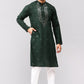Bluesaanchi Men's Dark Green Kurta Set with Embroidery Motif | Swadesiicart