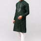Bluesaanchi Men's Dark Green Kurta Set with Embroidery Motif | Swadesiicart