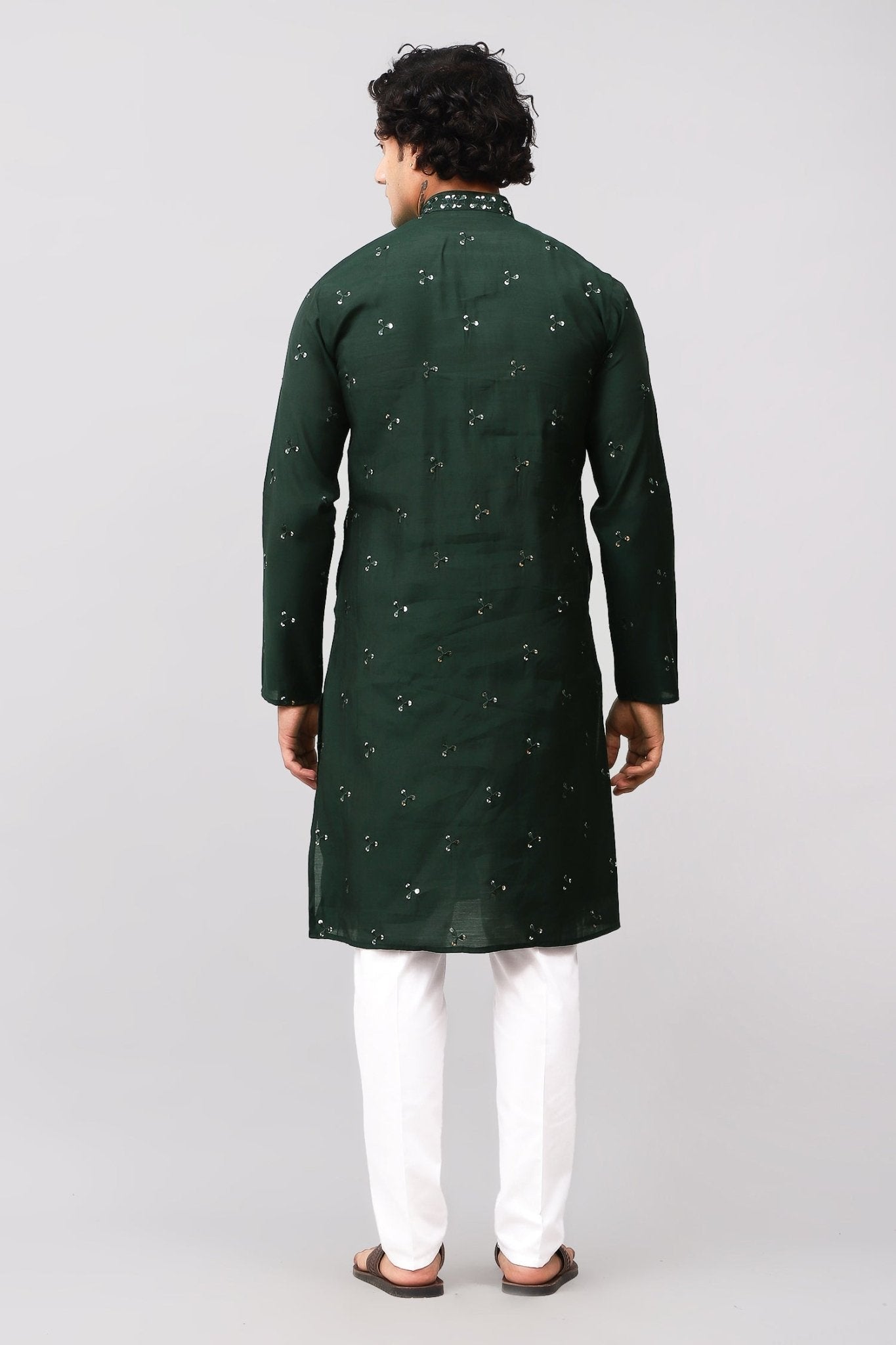 Bluesaanchi Men's Dark Green Kurta Set with Embroidery Motif | Swadesiicart