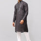 Bluesaanchi Men's Dark Grey Kurta Set with Embroidery Motif | Swadesiicart