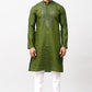 Bluesaanchi Men's Mehandi Green Kurta Set with Embroidery Motif | Swadesiicart