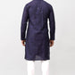 Bluesaanchi Men's Navy Blue Kurta Set with Embroidery Motif | Swadesiicart
