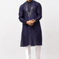 Bluesaanchi Men's Navy Blue Kurta Set with Embroidery Motif | Swadesiicart