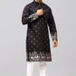 Bluesaanchi Phulkari Floral and Sequins Embroidered Kurta Set for Men Black Color | Swadesiicart