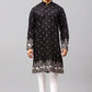 Bluesaanchi Phulkari Floral and Sequins Embroidered Kurta Set for Men Black Color | Swadesiicart