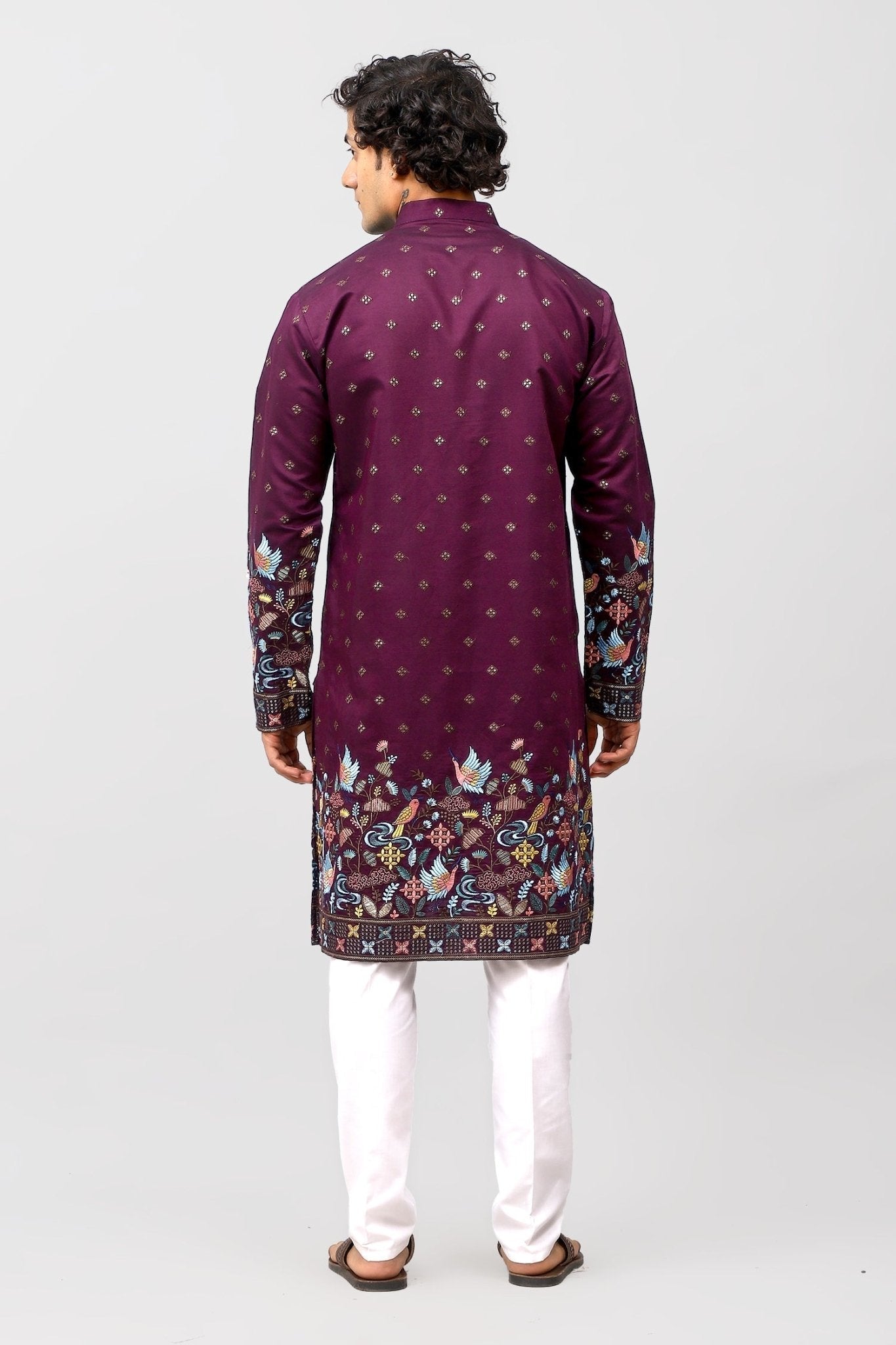 Bluesaanchi Phulkari Floral and Sequins Embroidered Kurta Set for Men Purple Color | Swadesiicart