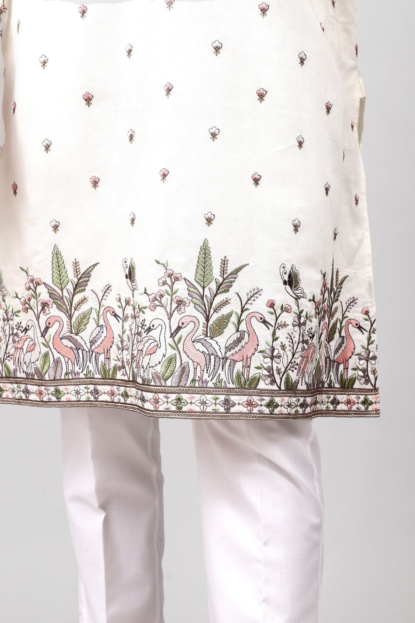 Bluesaanchi Phulkari Floral and Sequins Embroidered Kurta Set for Men White | Swadesiicart