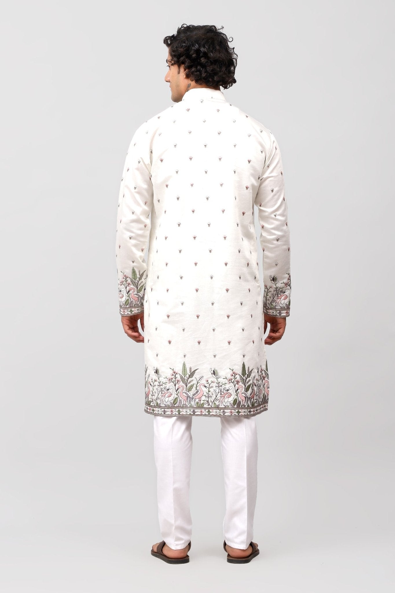 Bluesaanchi Phulkari Floral and Sequins Embroidered Kurta Set for Men White | Swadesiicart