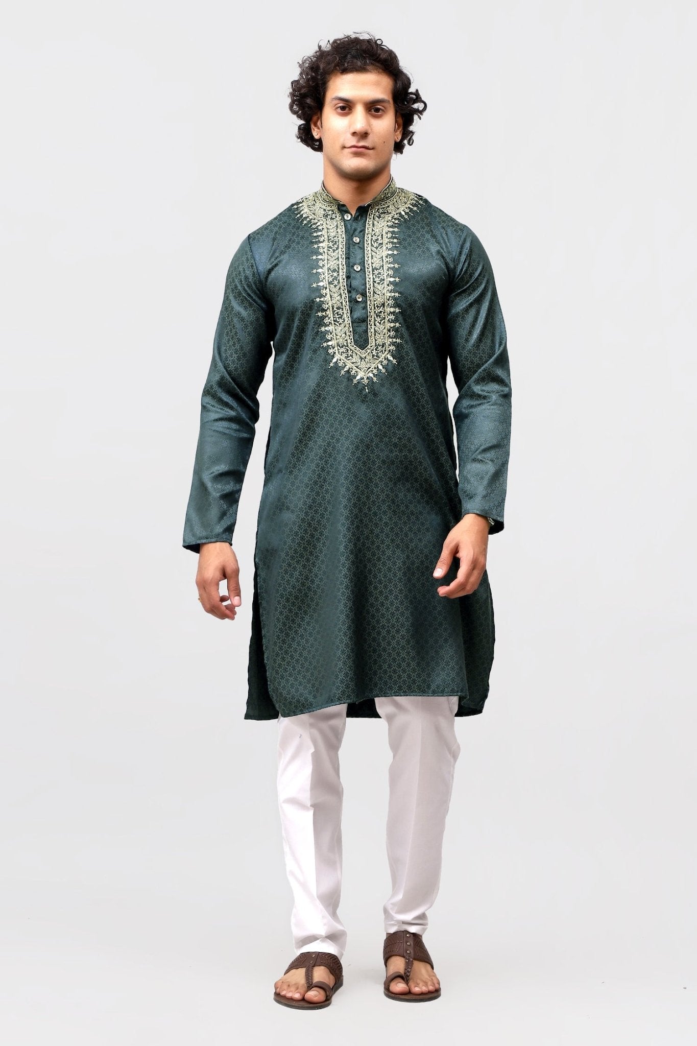 Bluesaanchi Zari Embroidered Kurta Set for Men Green Color | Swadesiicart