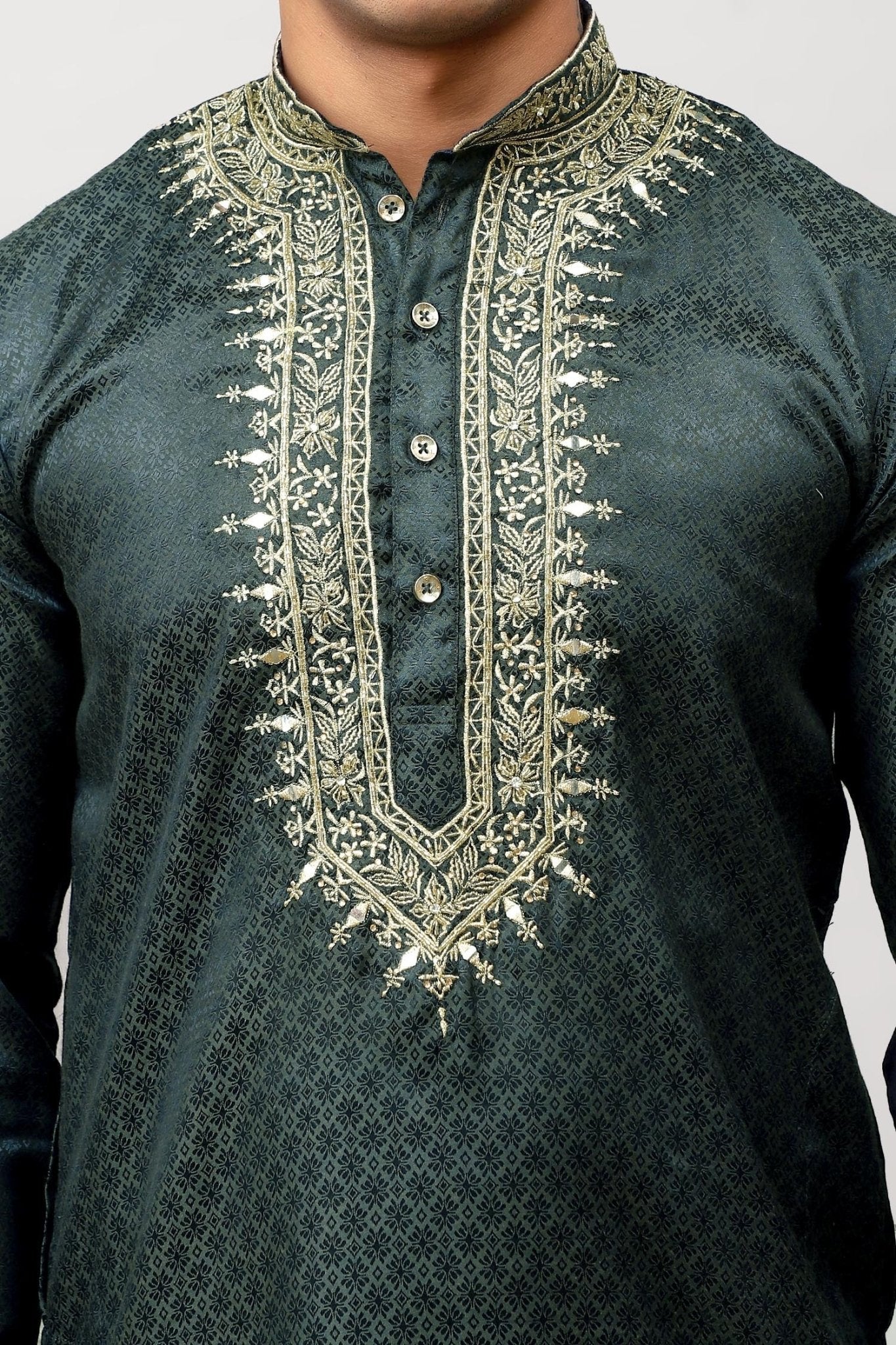 Bluesaanchi Zari Embroidered Kurta Set for Men Green Color | Swadesiicart