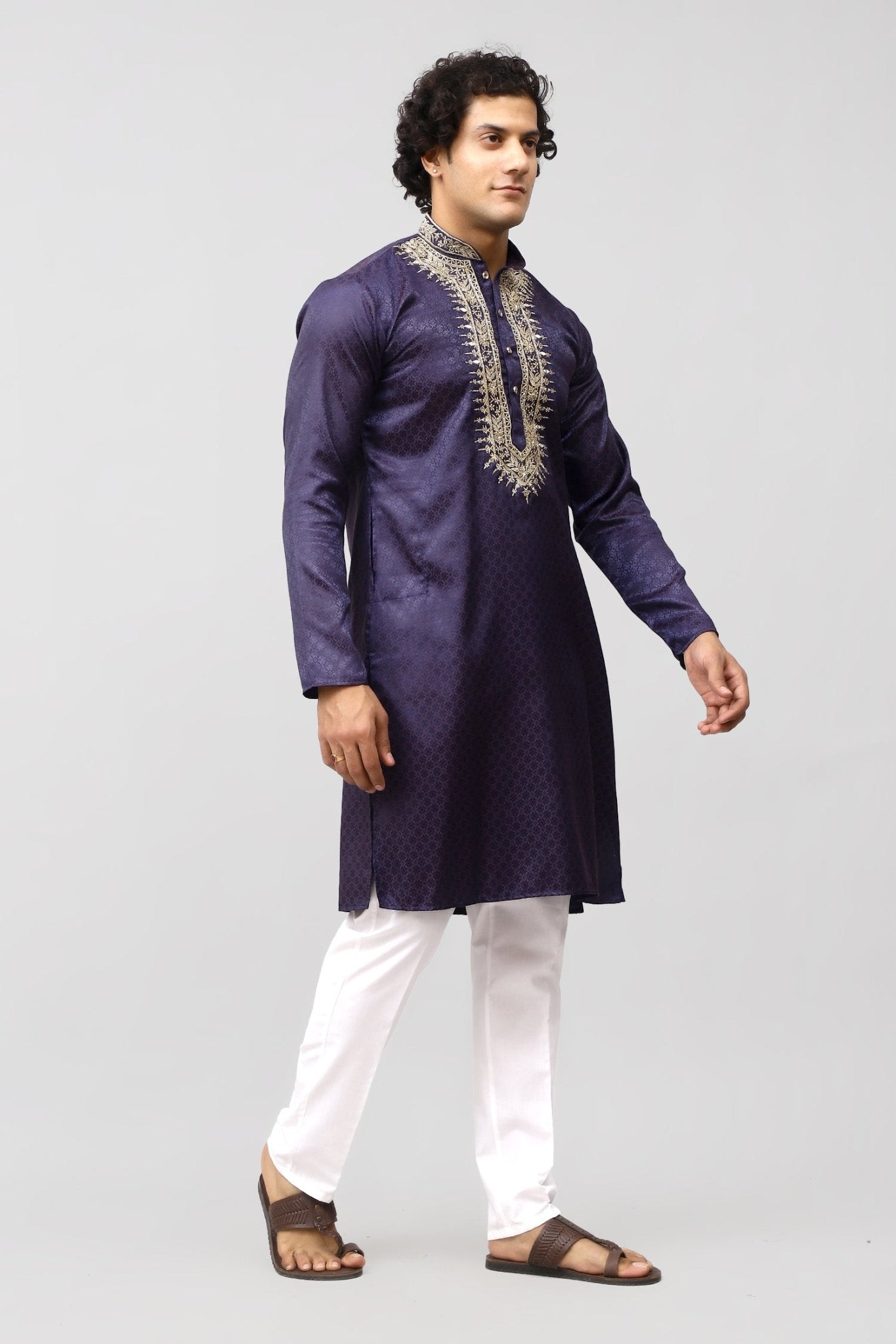 Bluesaanchi Zari Embroidered Kurta Set for Men Purple Color | Swadesiicart
