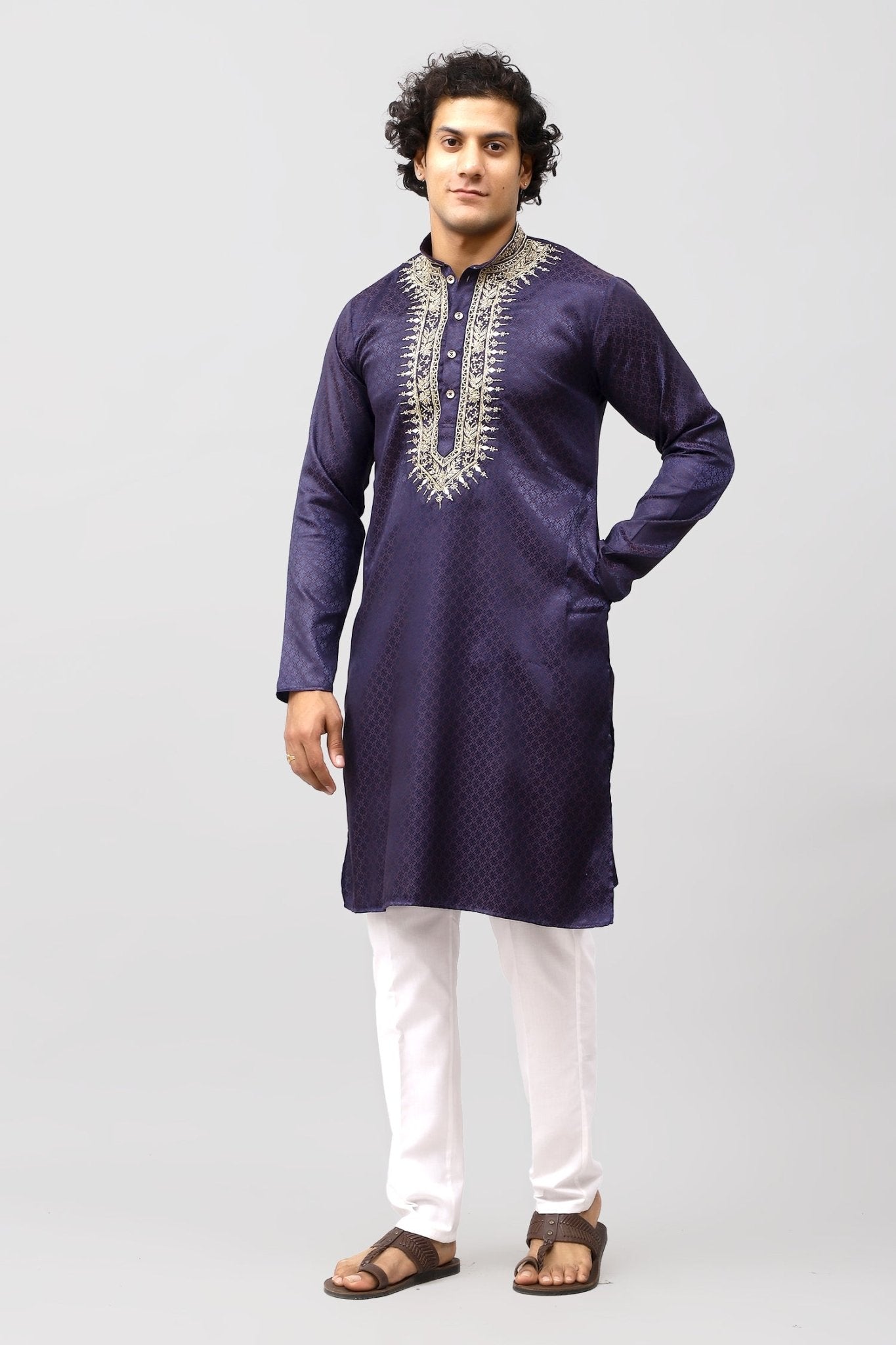 Bluesaanchi Zari Embroidered Kurta Set for Men Purple Color | Swadesiicart