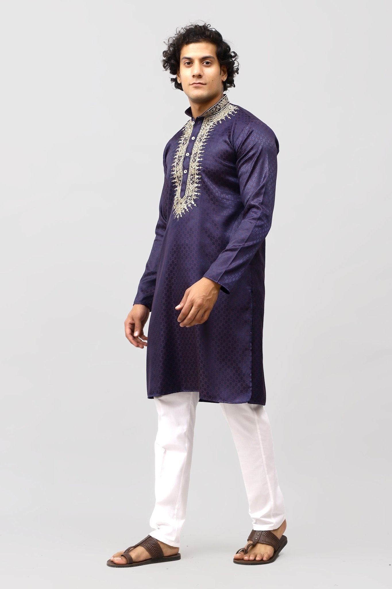 Bluesaanchi Zari Embroidered Kurta Set for Men Purple Color | Swadesiicart