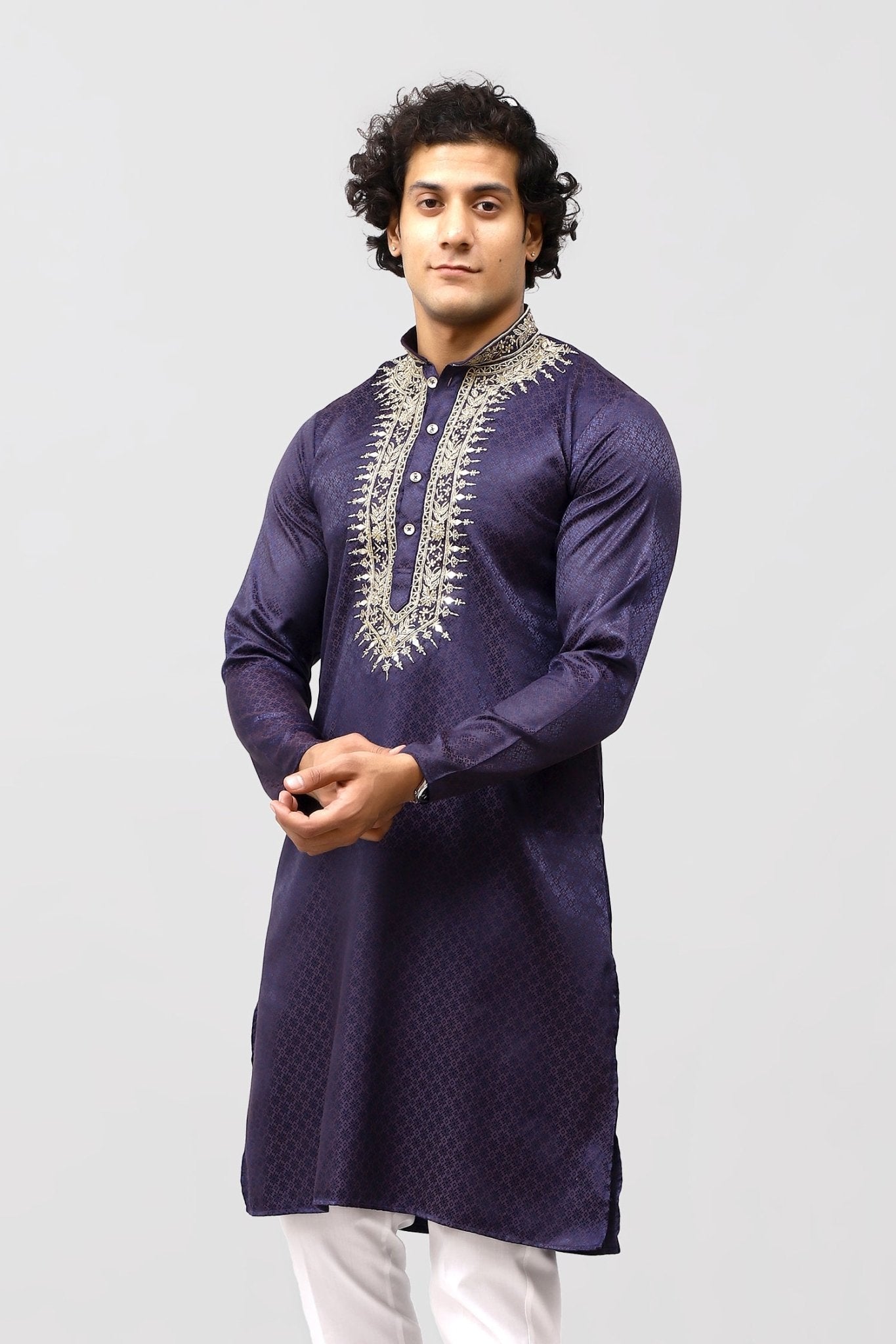 Bluesaanchi Zari Embroidered Kurta Set for Men Purple Color | Swadesiicart