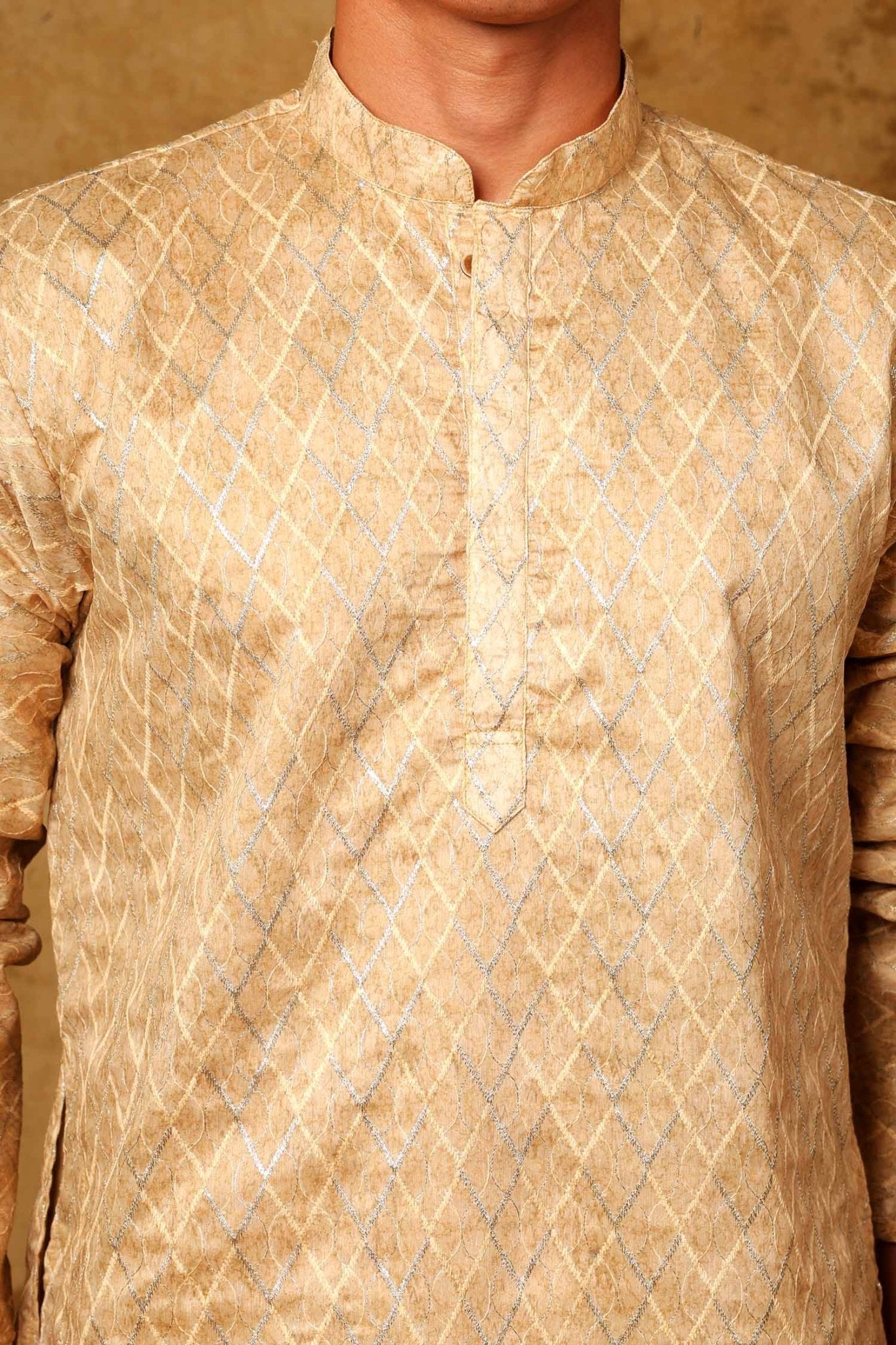 Bluesaanchi Zari Work Beige Kurta with Trouser Pajama | Swadesiicart