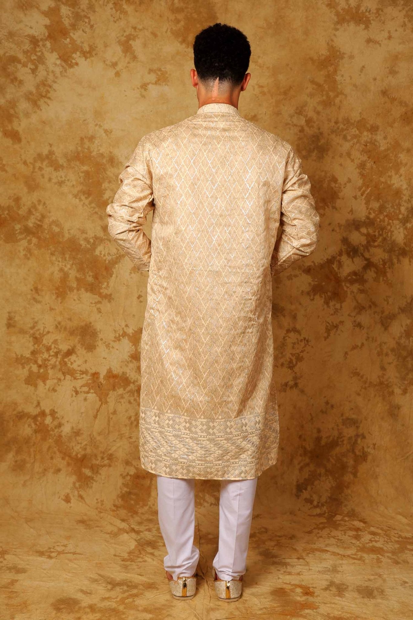 Bluesaanchi Zari Work Beige Kurta with Trouser Pajama | Swadesiicart