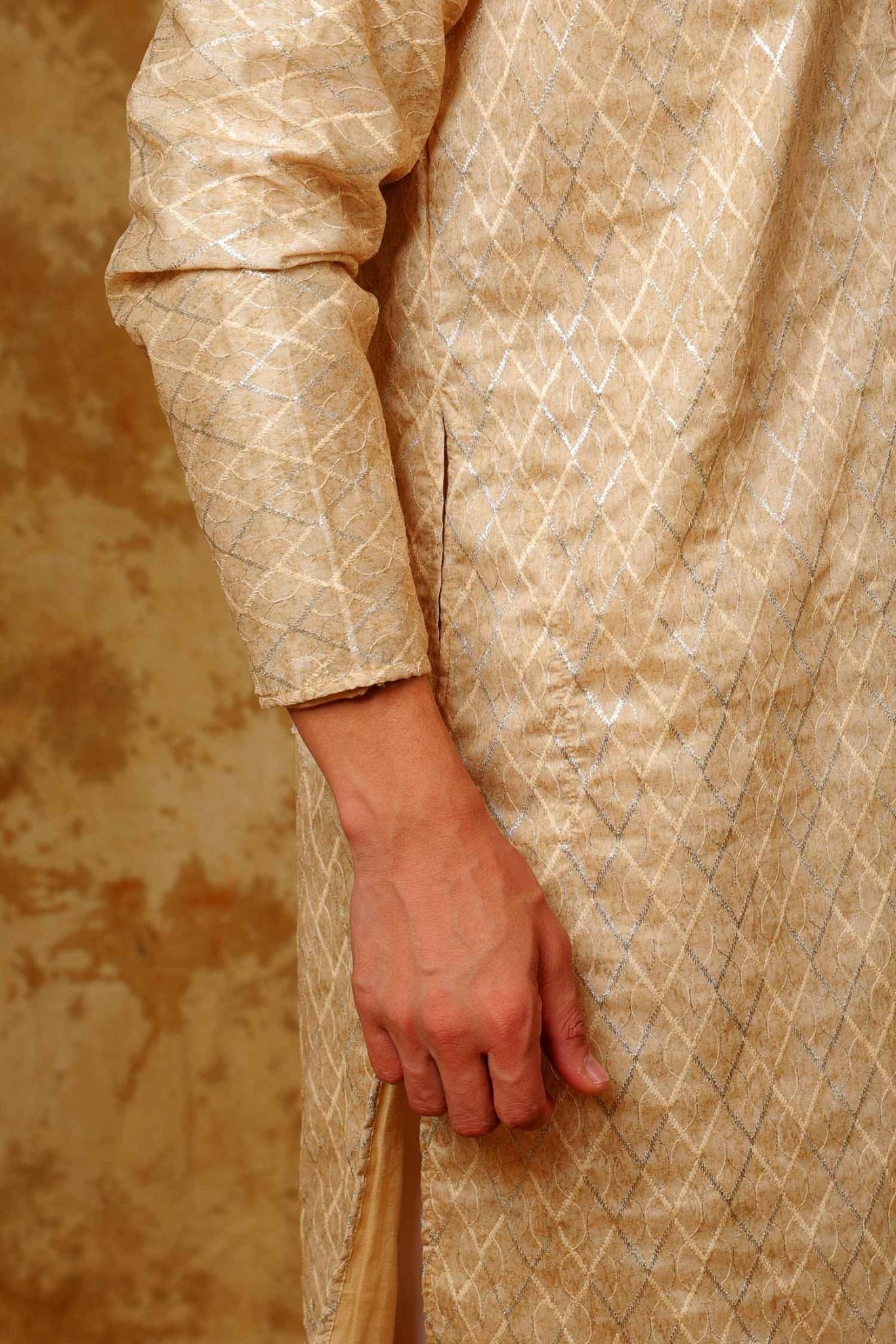 Bluesaanchi Zari Work Beige Kurta with Trouser Pajama | Swadesiicart