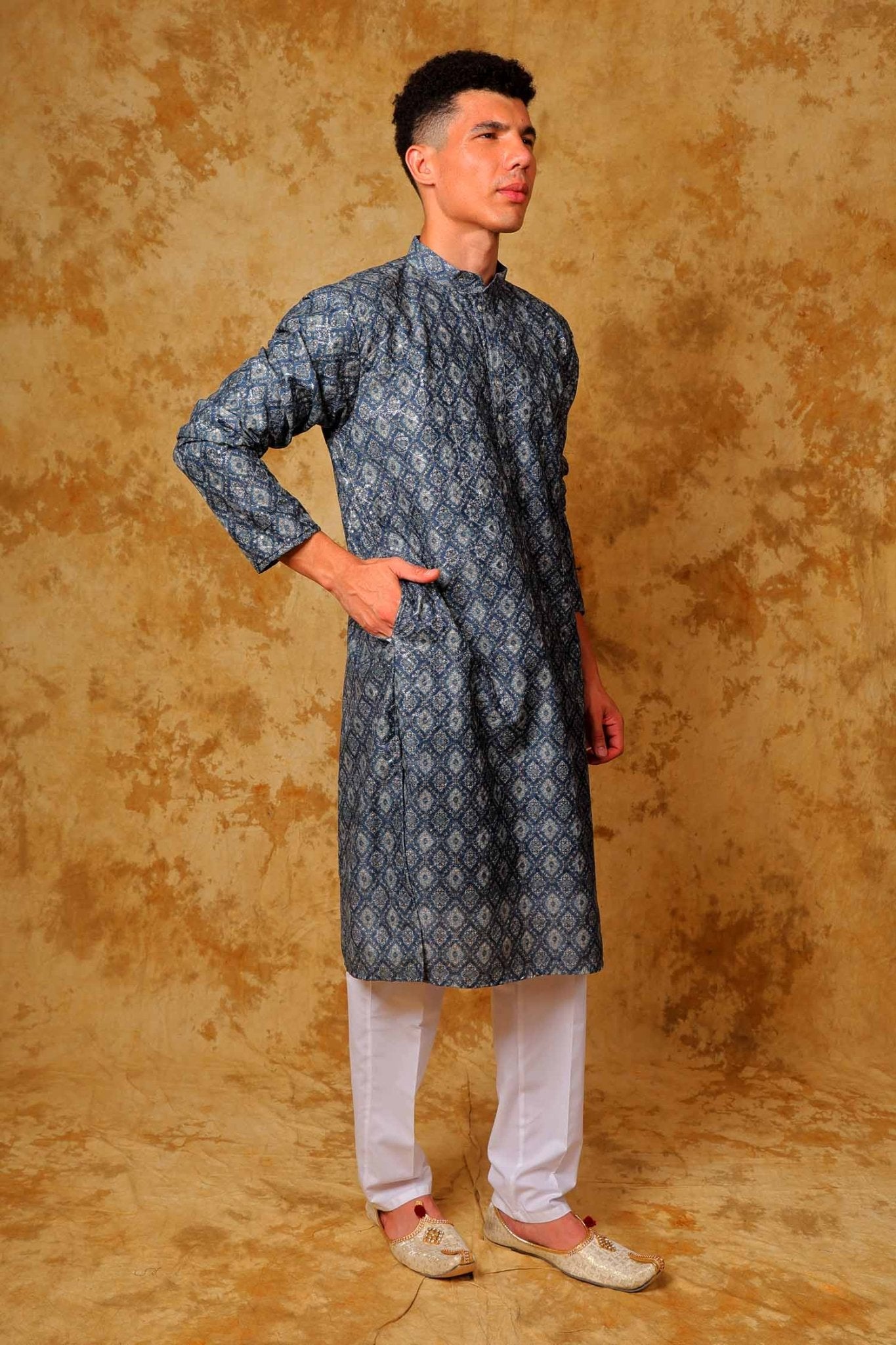 Bluesaanchi Zari Work Blue Kurta with Trouser Pajama | Swadesiicart