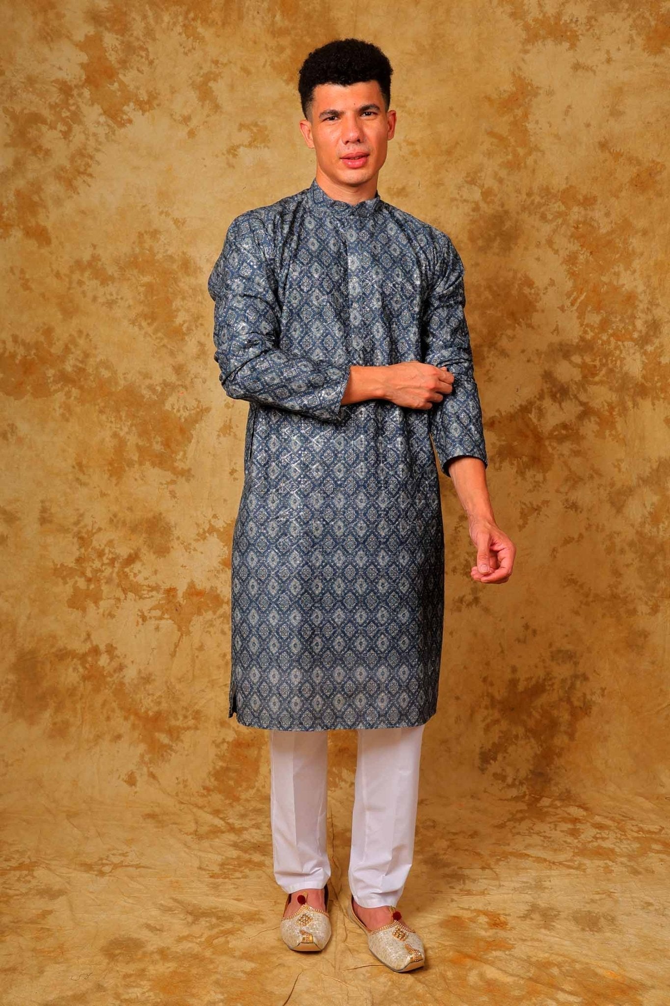 Bluesaanchi Zari Work Blue Kurta with Trouser Pajama | Swadesiicart