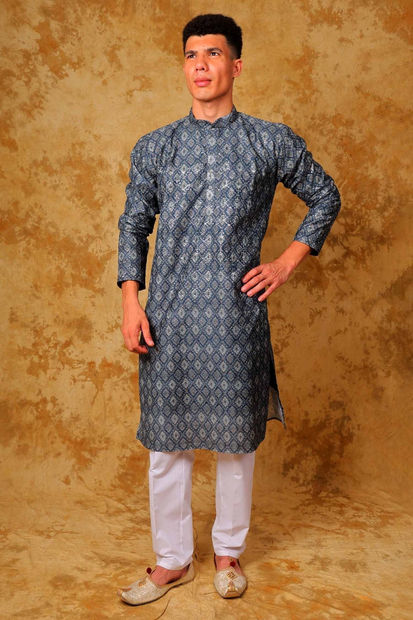 Bluesaanchi Zari Work Blue Kurta with Trouser Pajama | Swadesiicart