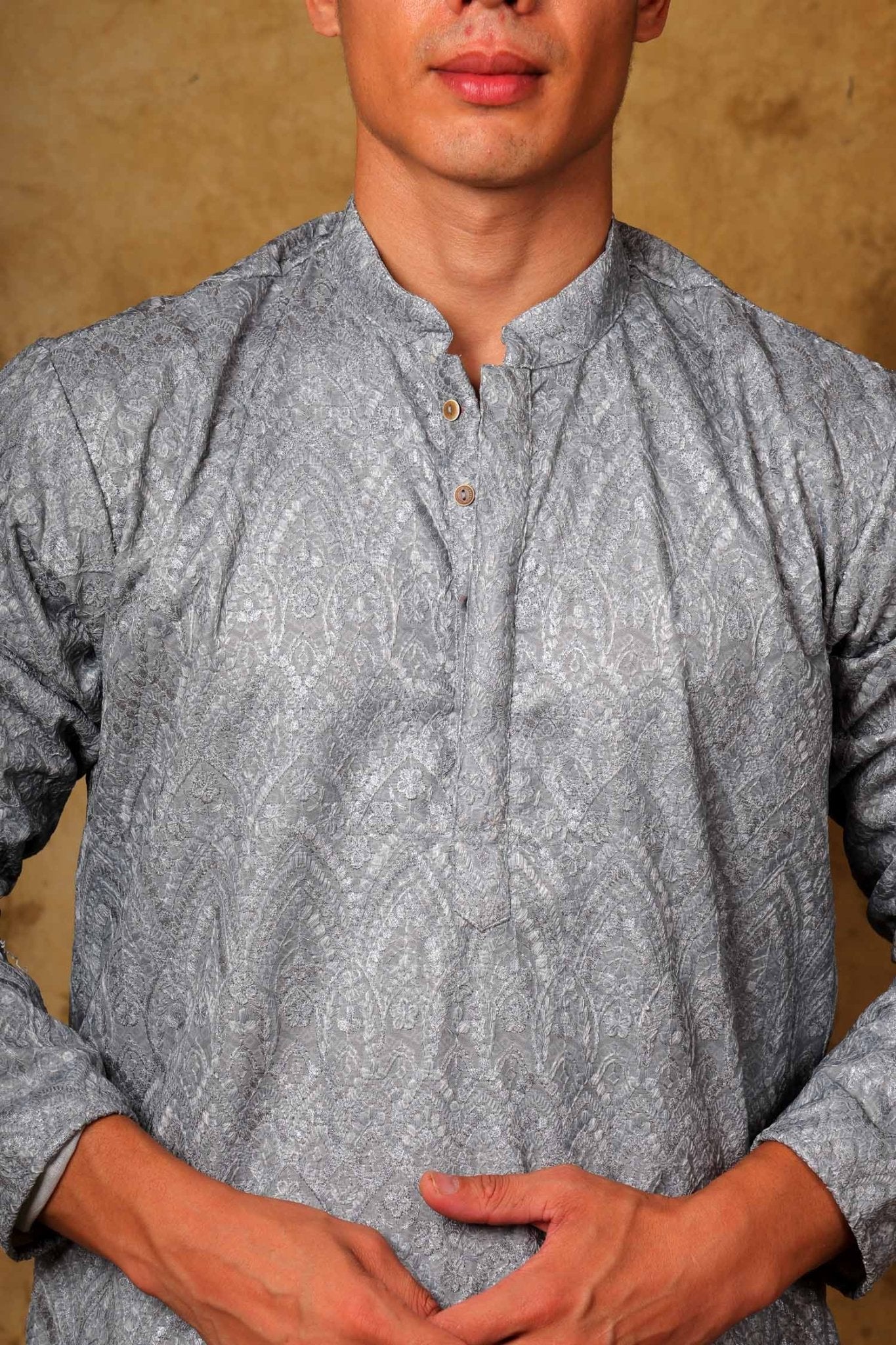 Bluesaanchi Zari Work Grey Kurta with Trouser Pajama | Swadesiicart