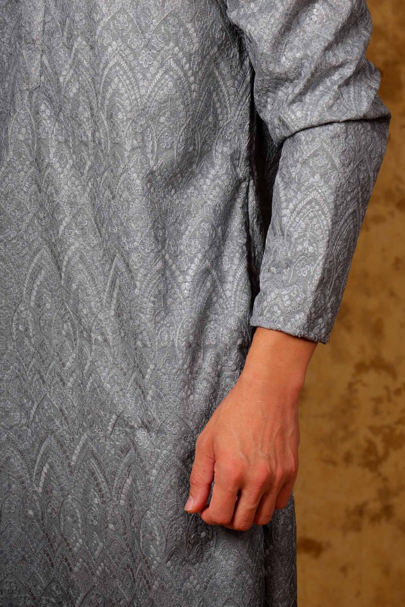 Bluesaanchi Zari Work Grey Kurta with Trouser Pajama | Swadesiicart