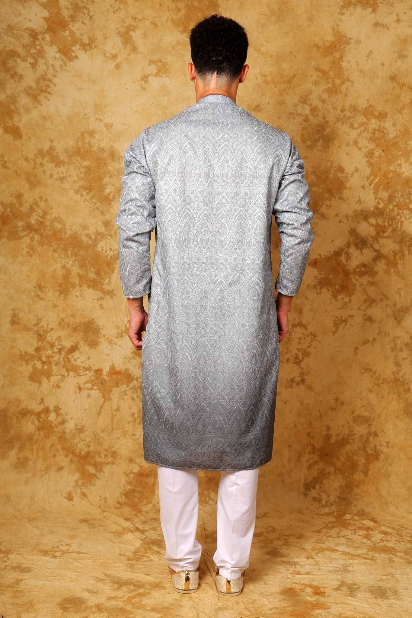 Bluesaanchi Zari Work Grey Kurta with Trouser Pajama | Swadesiicart