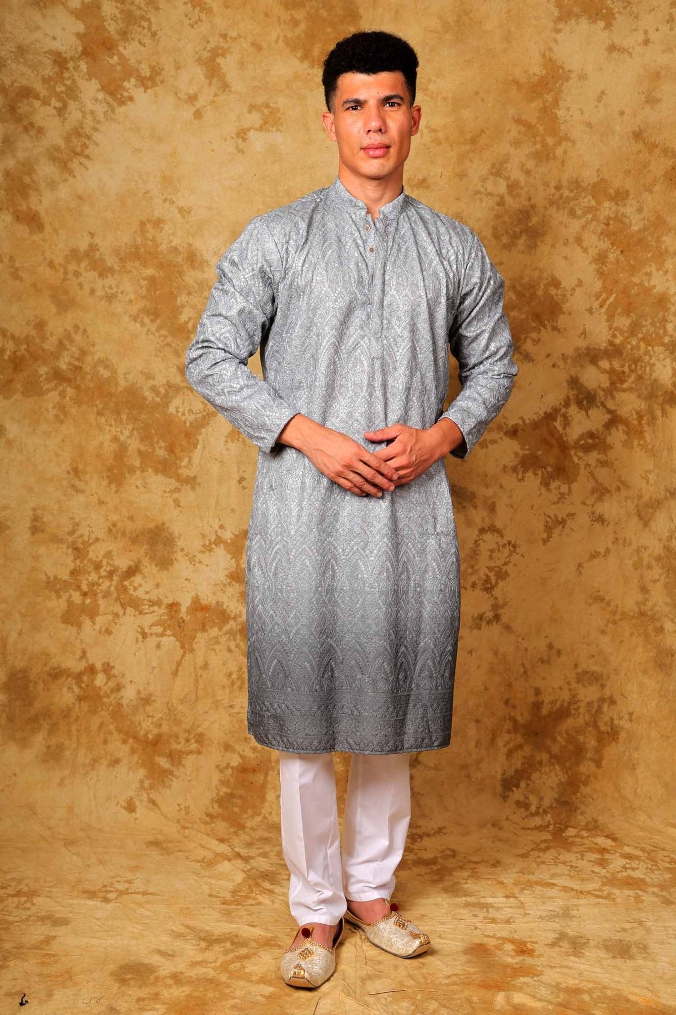 Bluesaanchi Zari Work Grey Kurta with Trouser Pajama | Swadesiicart
