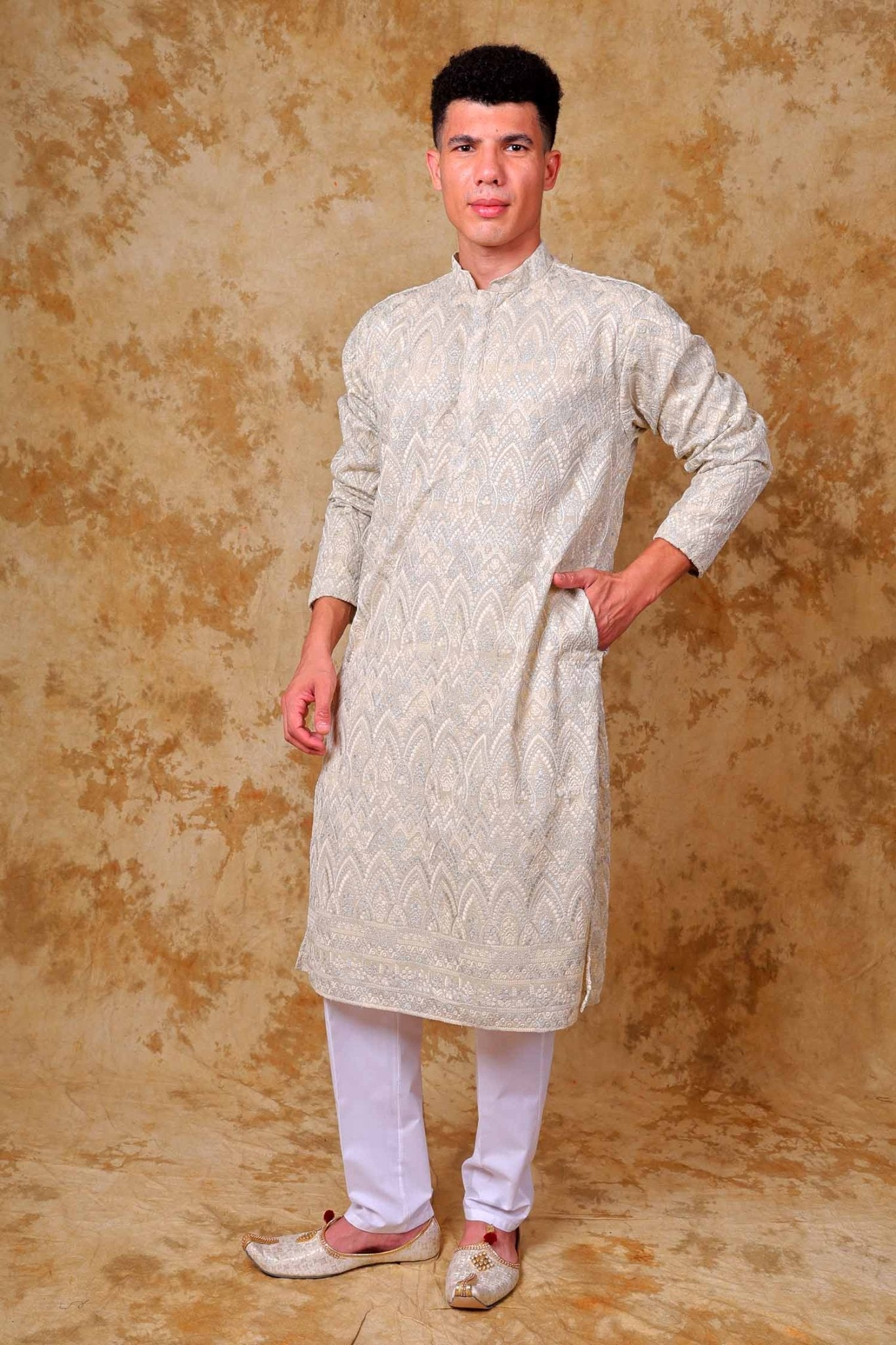 Bluesaanchi Zari Work Ivory Kurta with Trouser Pajama | Swadesiicart