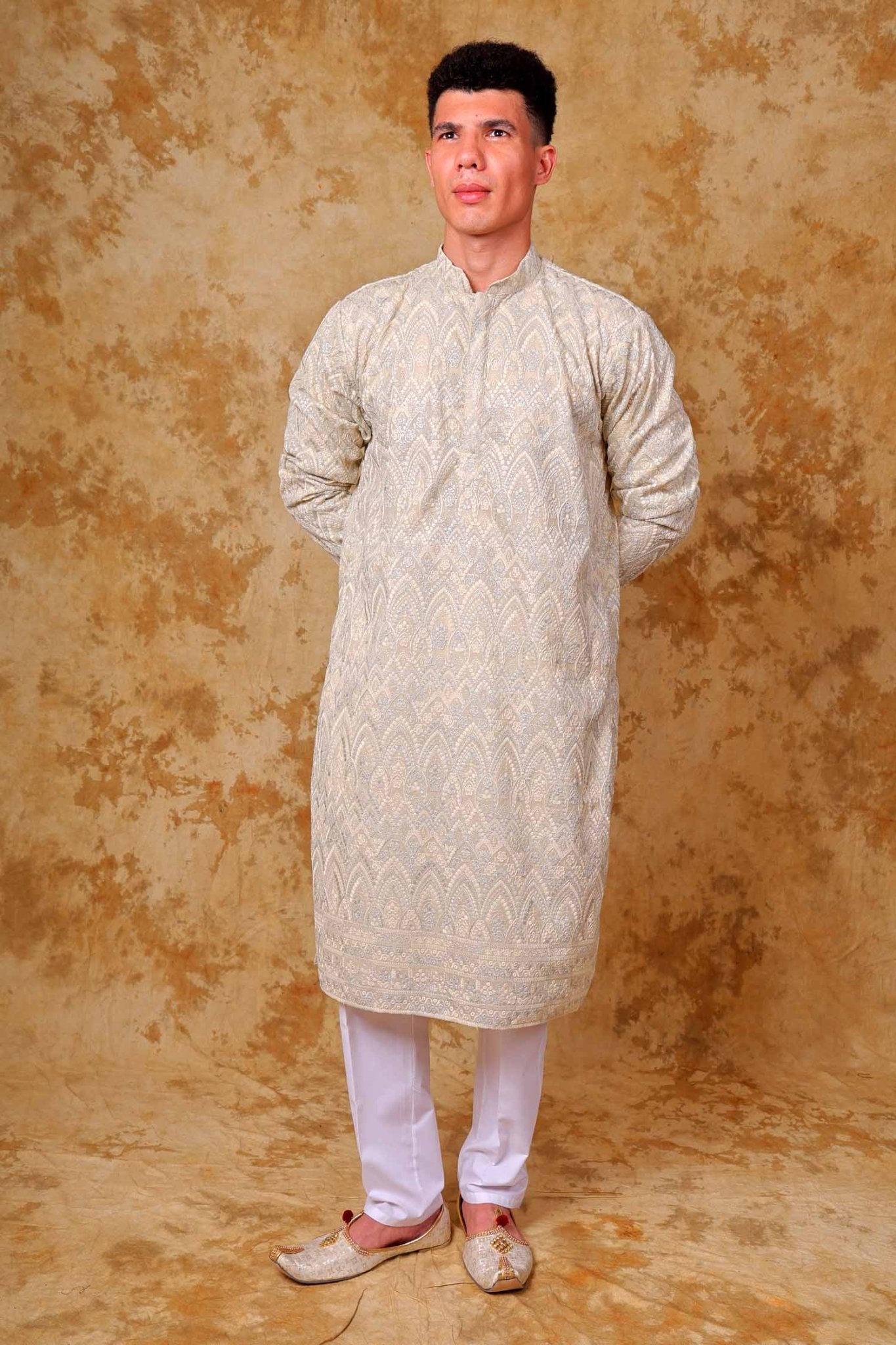 Bluesaanchi Zari Work Ivory Kurta with Trouser Pajama | Swadesiicart