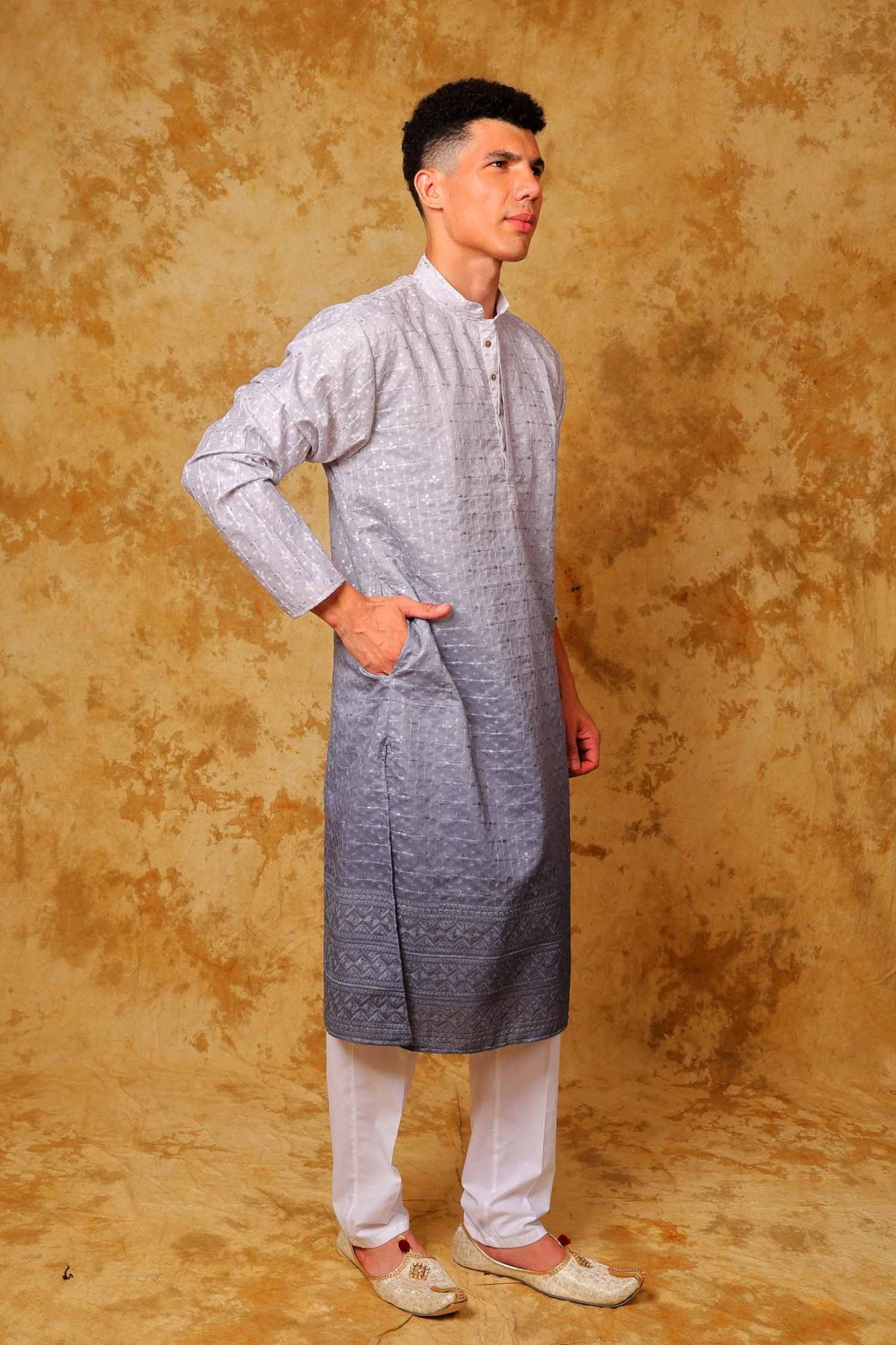 Bluesaanchi Zari Work Light Blue Kurta with Trouser Pajama | Swadesiicart