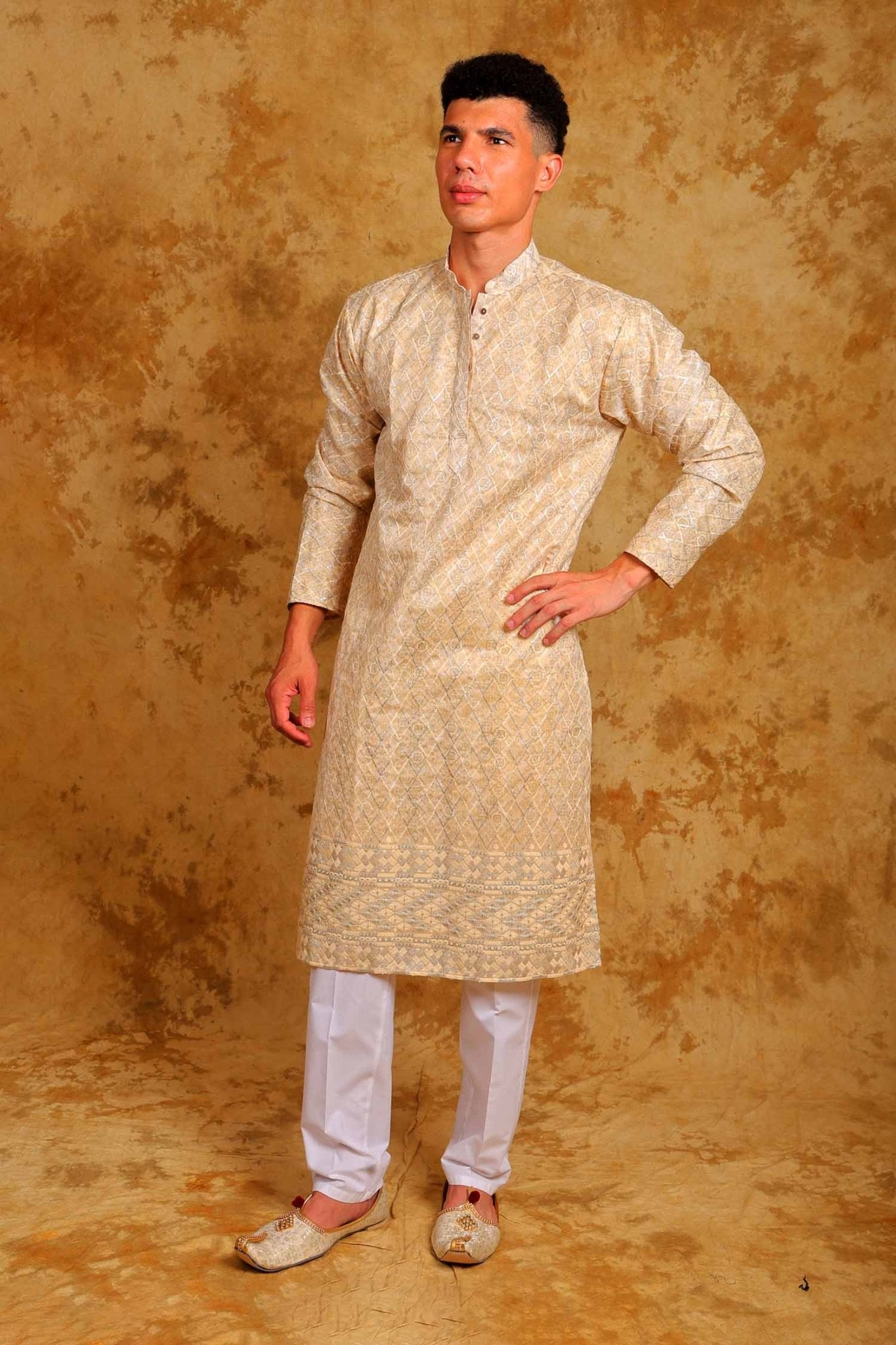 Bluesaanchi Zari Work Light Mango Kurta with Trouser Pajama | Swadesiicart