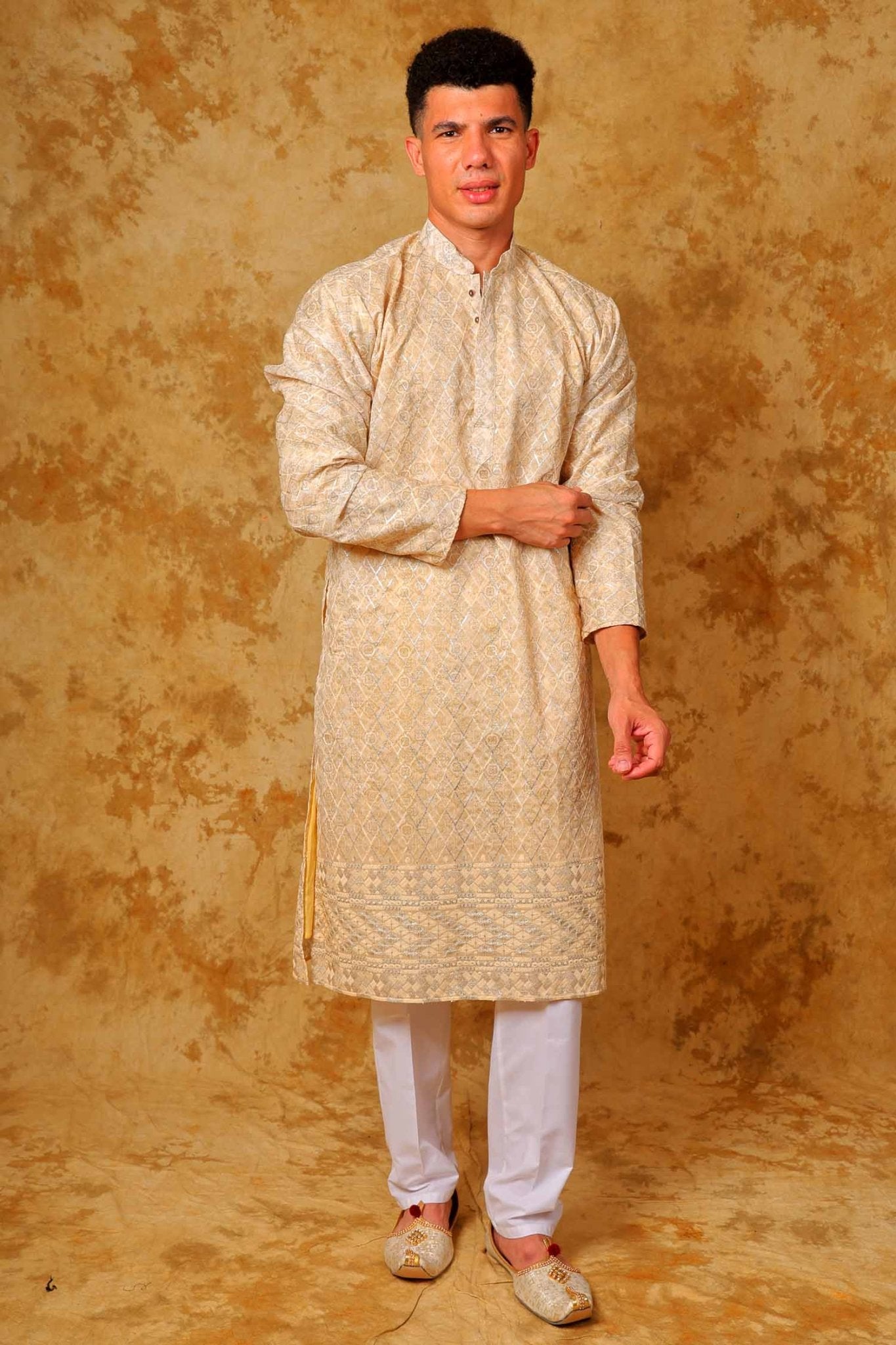 Bluesaanchi Zari Work Light Mango Kurta with Trouser Pajama | Swadesiicart