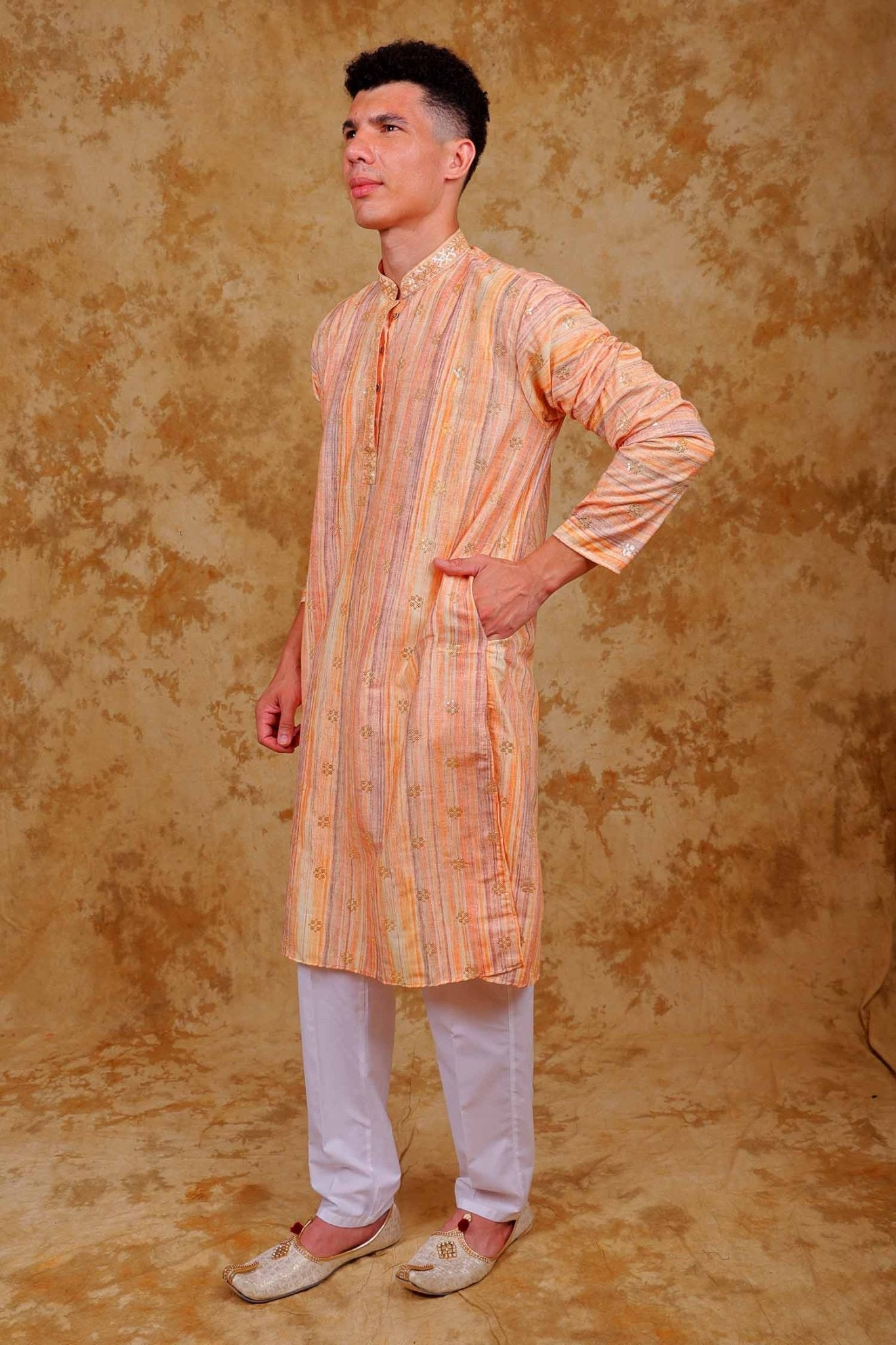 Bluesaanchi Zari Work Peach Kurta with Trouser Pajama | Swadesiicart