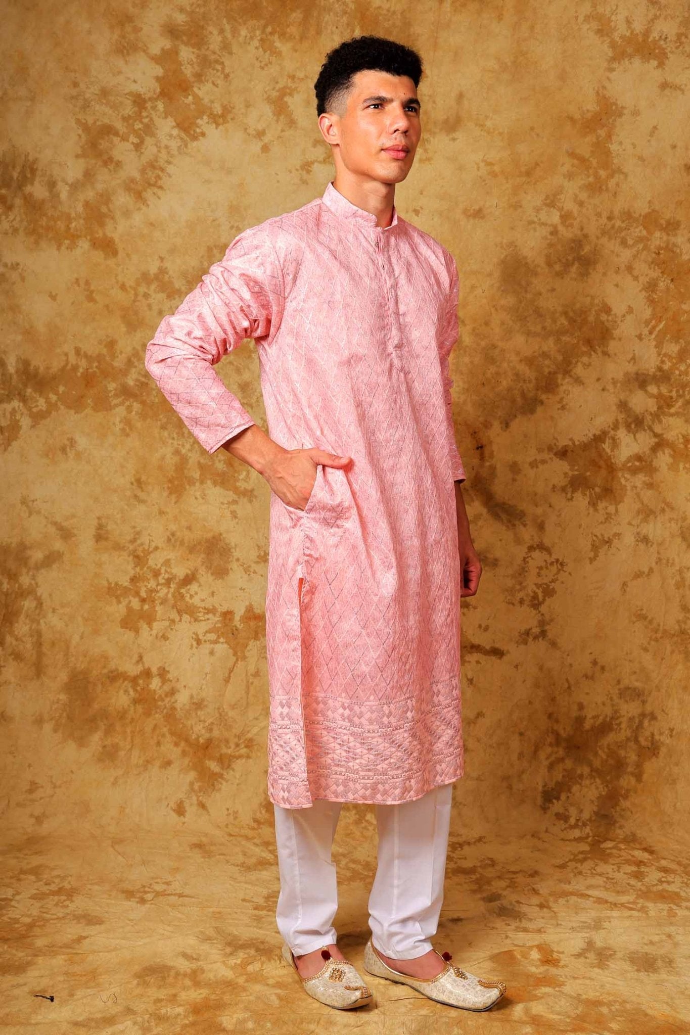 Bluesaanchi Zari Work Pink Kurta with Trouser Pajama | Swadesiicart