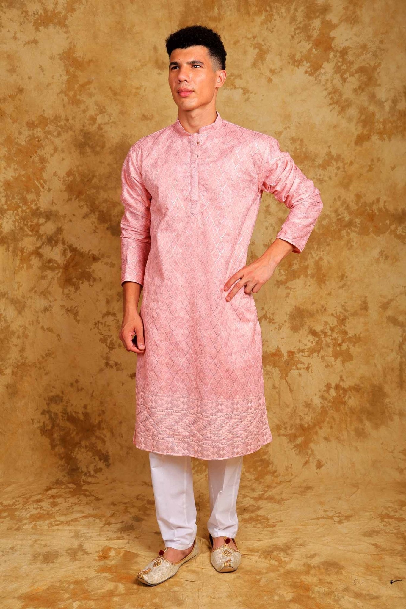 Bluesaanchi Zari Work Pink Kurta with Trouser Pajama | Swadesiicart